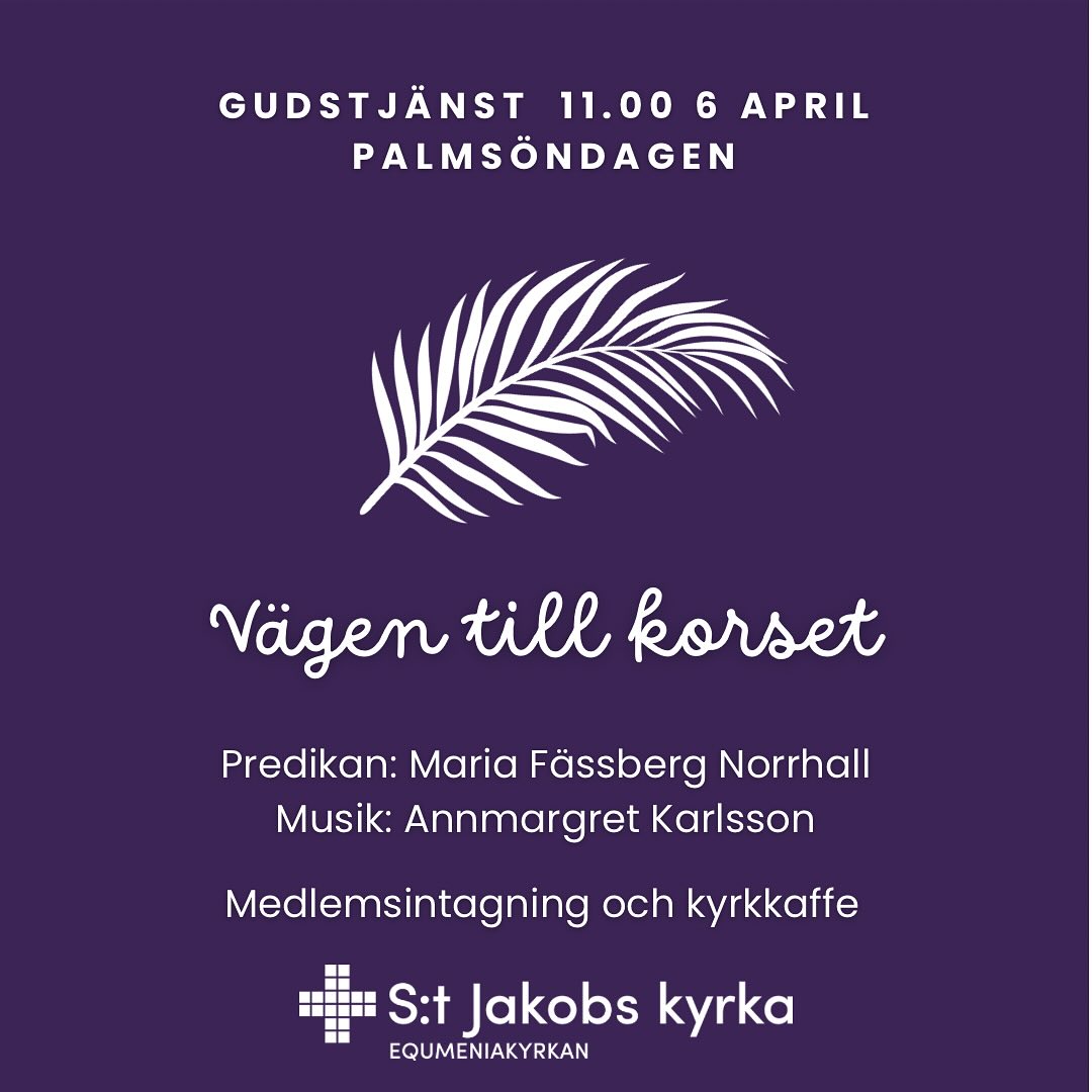 En liten uppdatering: vi får också glädjen att ta emot en ny medlem på söndag. Varmt välkomna att både dela glädjen, men också allvaret när vi nu går in i Stilla veckan.